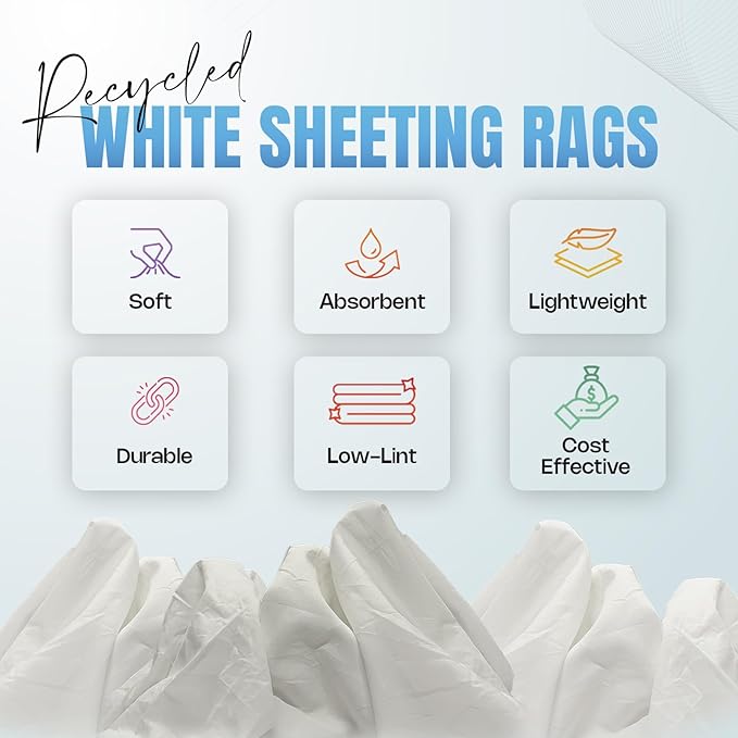 Recycled White Sheeting Cleaning Rags – Lint Free White Cotton Cloths - Image 6