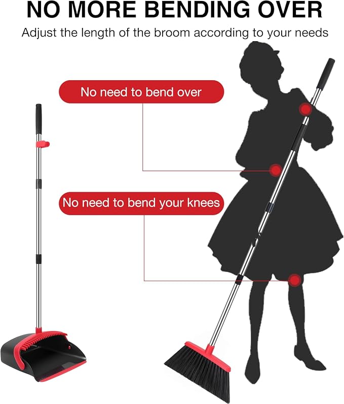 NACENA Broom and Dustpan Set, 52-in Long Adjustable Handle Broom Dustpan Combo - Image 3