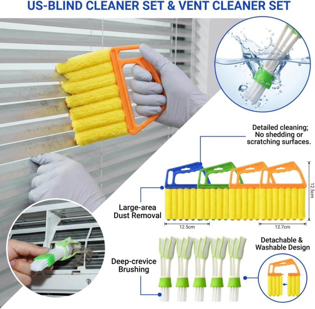10 Pcs Blind Cleaner Duster Tool, 5 Washable 7-Fingers Dusters Cleaners and 5 Air Vent Cleaners for Venetian, Window Blinds Cleaning Set for Air Conditioner and Fans Vents