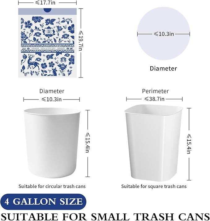 VOK 4 Gallon Trash Bags Drawstring, Printed Small Garbage Bags - Image 2