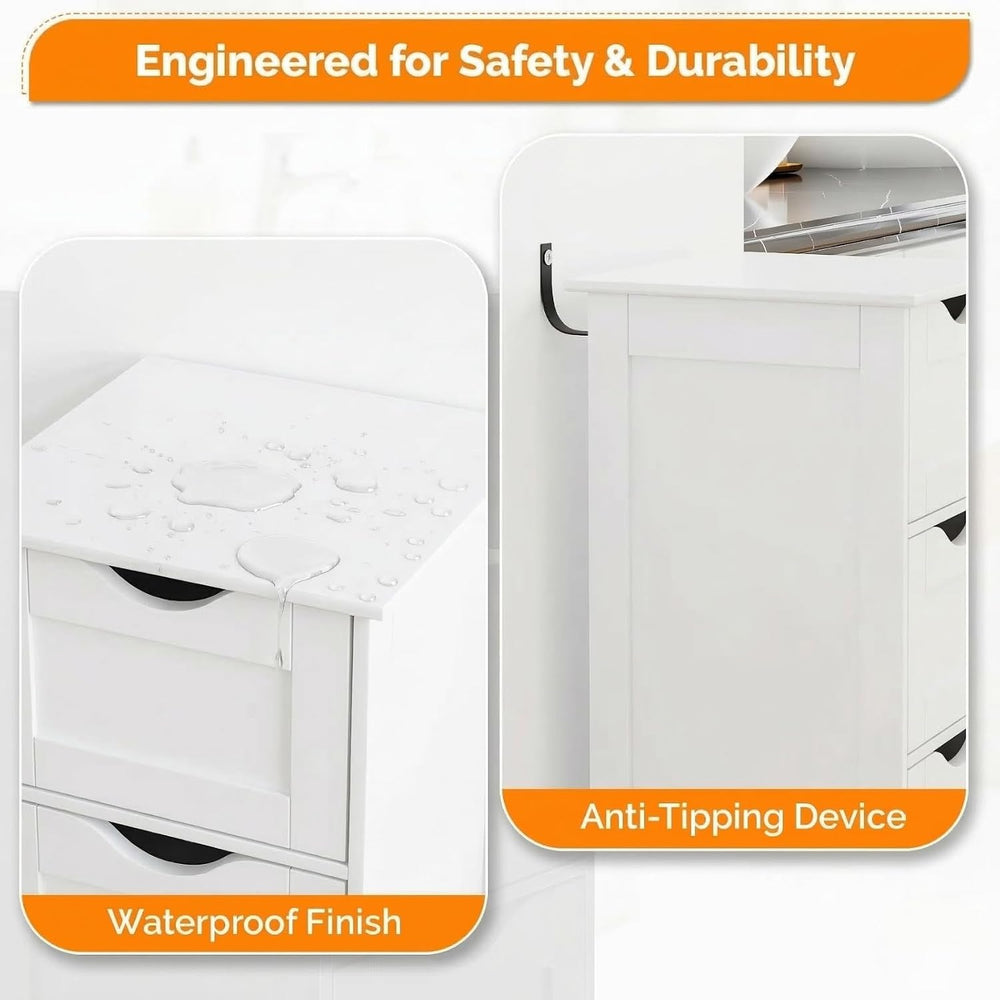 VINGLI White Bathroom Storage Cabinet with 4 Drawers Wooden Freestanding Slim...