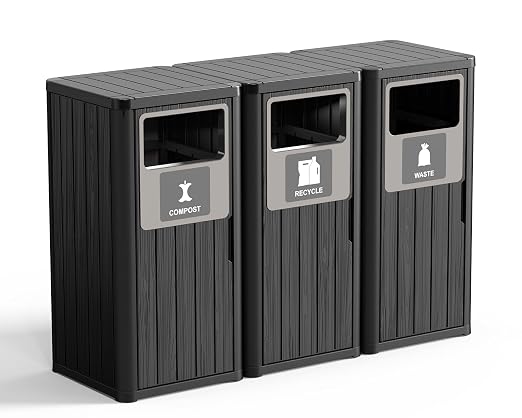 ROJIK 35" Tall Outdoor Trash Can, Weatherproof Resin Garbage Indoor Durable by ROJIK