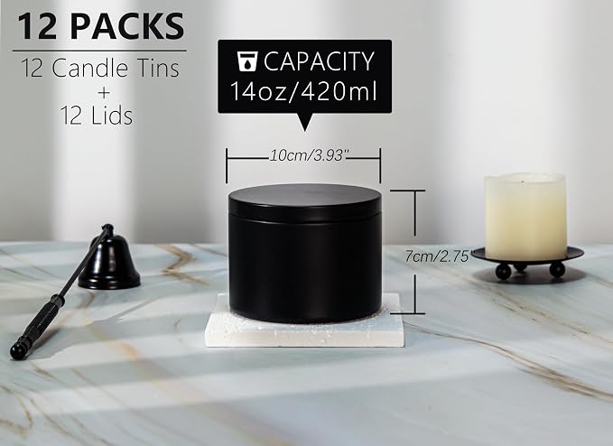 Candle Tins with Lids, 3 Wicks Candle Jars 14oz/420ml Candle Containers 12 Pack - Image 2