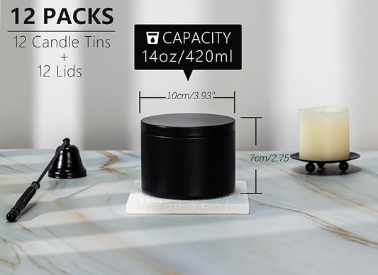 Candle Tins with Lids, 3 Wicks Candle Jars 14oz/420ml Candle Containers 12 Pack - Image 2