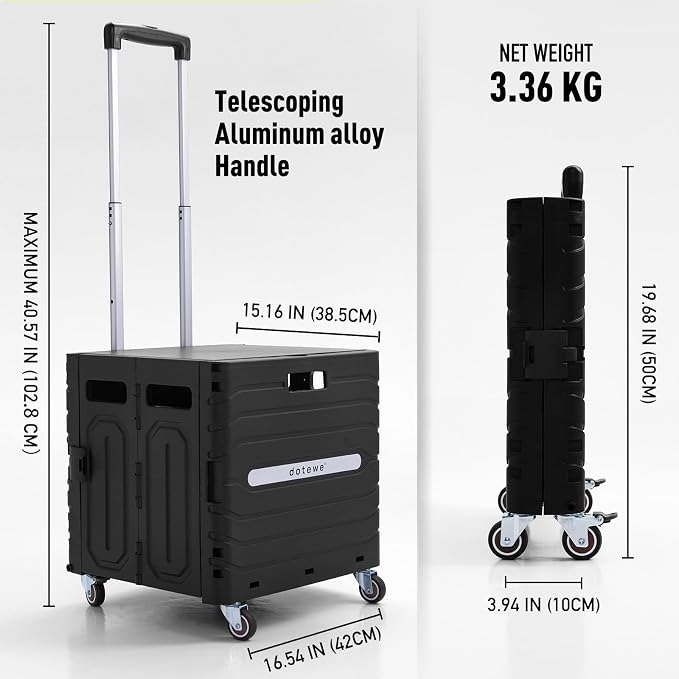 Folding Utility Cart Black Portable Rolling Crate Handcart Foldable Shopping - Image 4