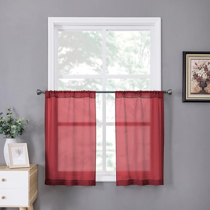 Tollpiz Short Sheer Tier Curtains Linen Textured Half Kitchen Curtain Sheers by Tollpiz
