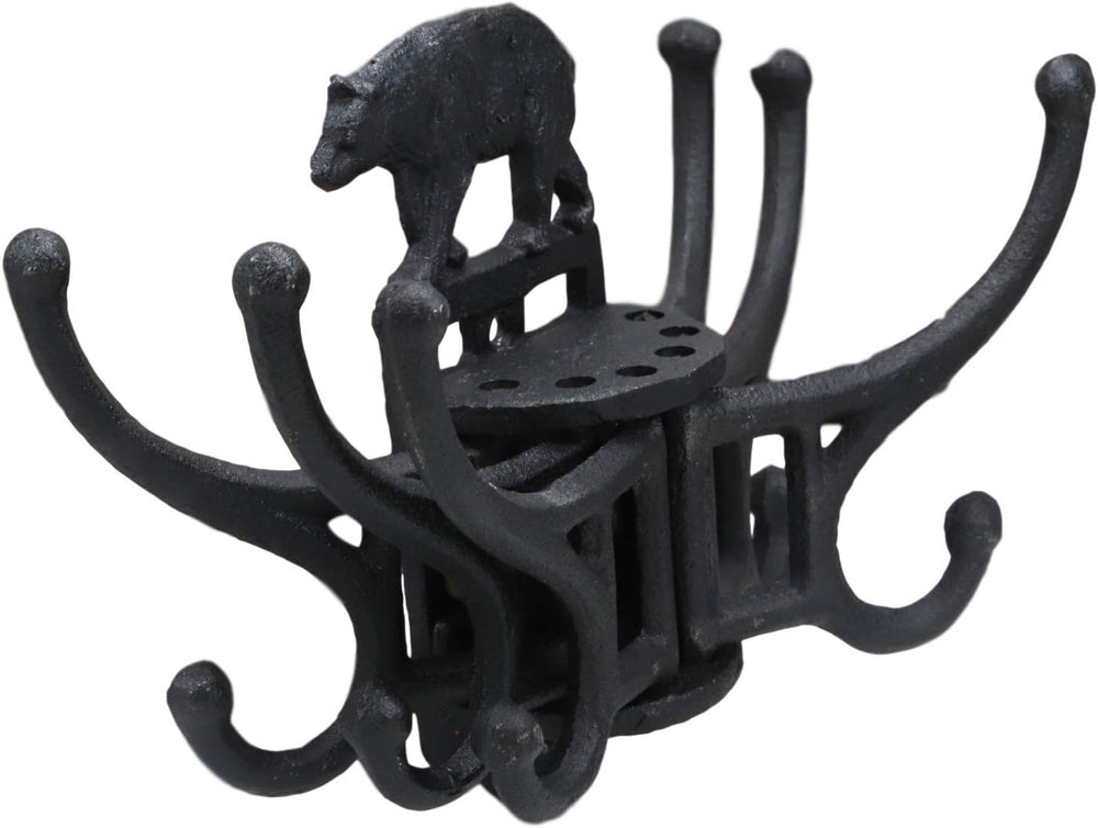 Ebros Cast Iron Rustic Forest Black Bear Free Spinning Movable Hanging Wall H...