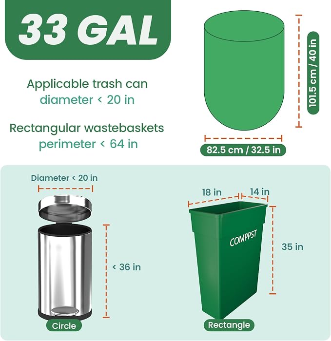 Compostable 33 gallon Large Garbage Bags, Fits 33-36 gallon trash can, Extra - Image 2