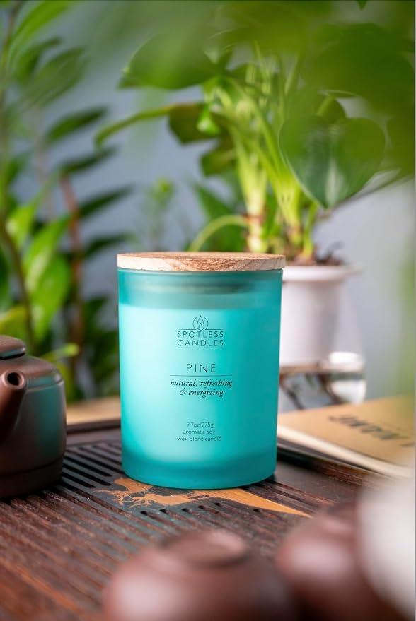 Pine Candle - 9.7 oz /275g 45-55 Hours Burn Time in Green Frosted Glass Jar - - Image 8