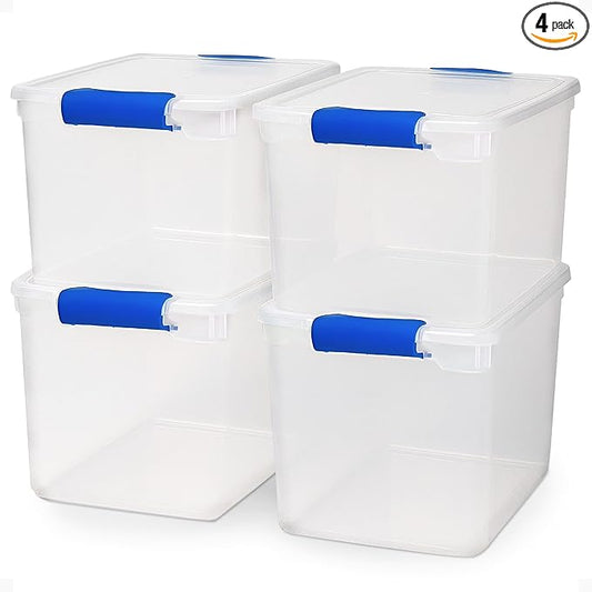 HOMZ 4-Pack Latching Lid, Large Clear Plastic Storage Bins by Homz