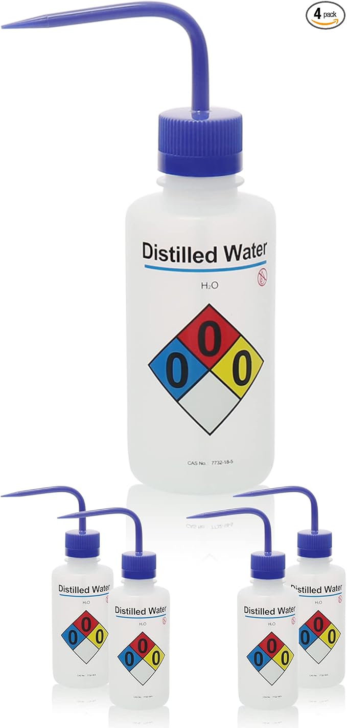 4pcs of Distilled Water Wash Bottles, Narrow Mouth, Self-Venting Safety Wash by LABINVO