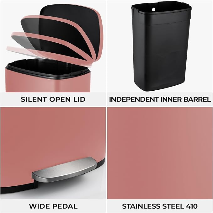 8 Gal Kitchen Trash Can, 30L Recycling or Garbage Bin, Brushed Stainless Steel - Image 5