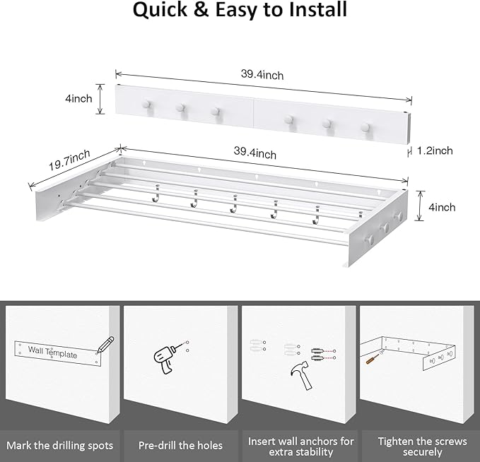 Drying Rack Clothing, Clothes Drying Rack Wall Mounted, Laundry Drying Rack - Image 2