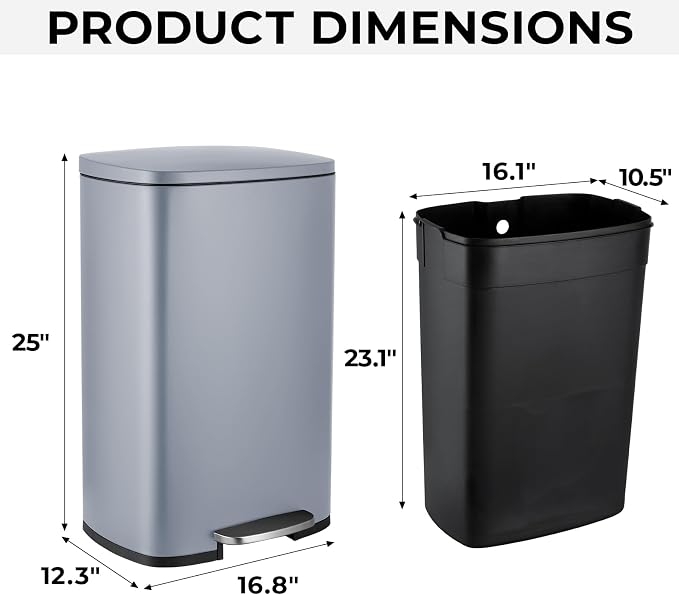 13.2 Gal Kitchen Trash Can, 50L Recycling or Garbage Bin, Brushed Stainless - Image 2
