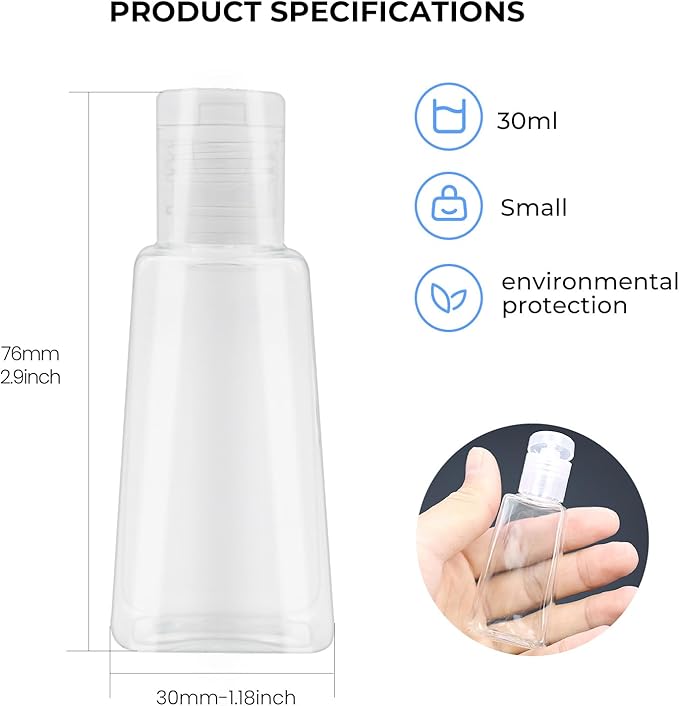 INNOLIFE 12 Pack 1oz Flip Cap Squeeze Bottles, 30ml Refillable Empty Bottles - Image 2