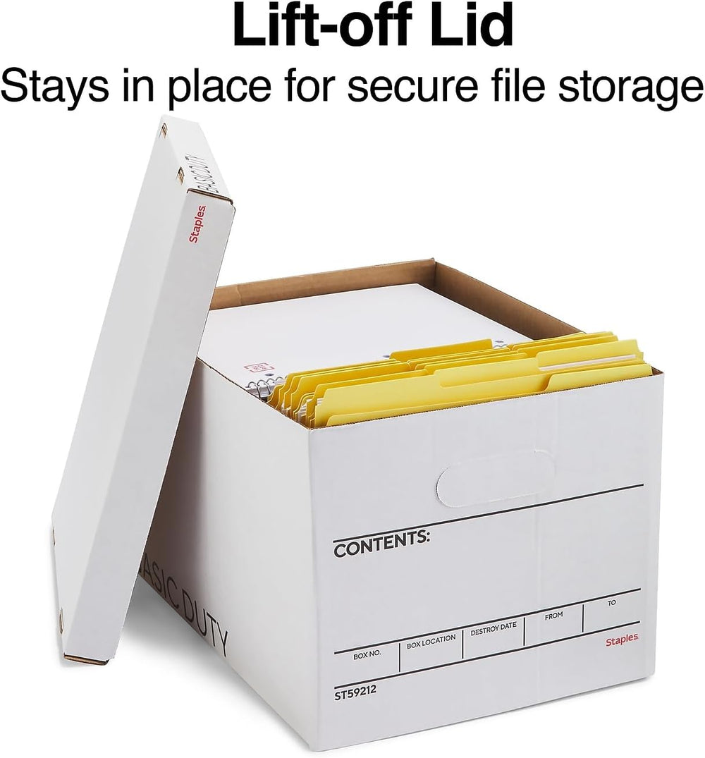 STAPLES Storage & Filing Box, Basic-Duty with Handles & Removeable Li...