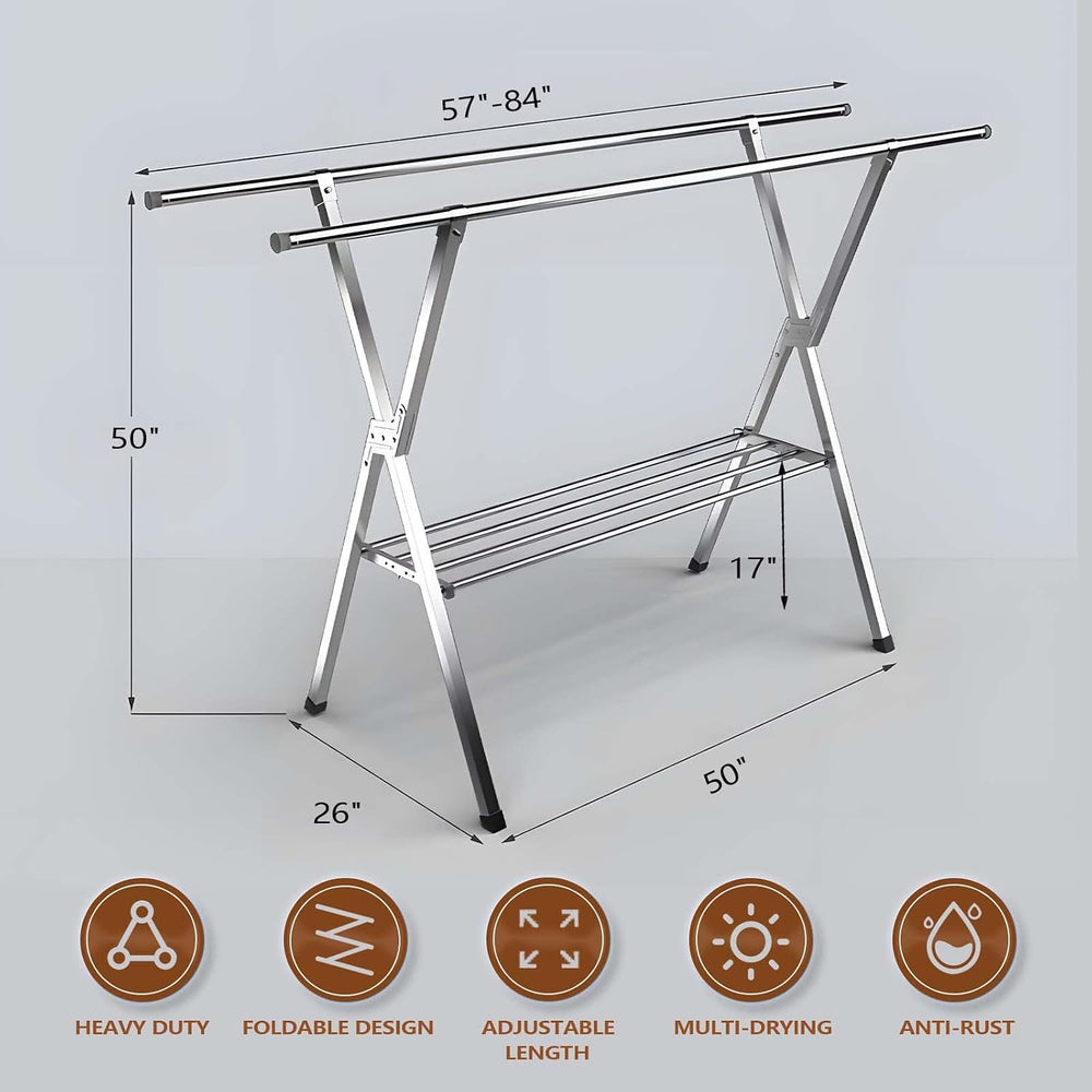 JAUREE Clothes Drying Rack 2 Tiers, Heavy Duty Drying Rack Clothing Folding I...