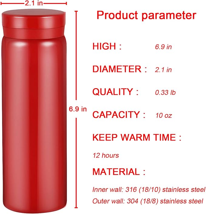 10oz Mini Water Bottle Stainless Steel Thermos Small Flask - Image 2