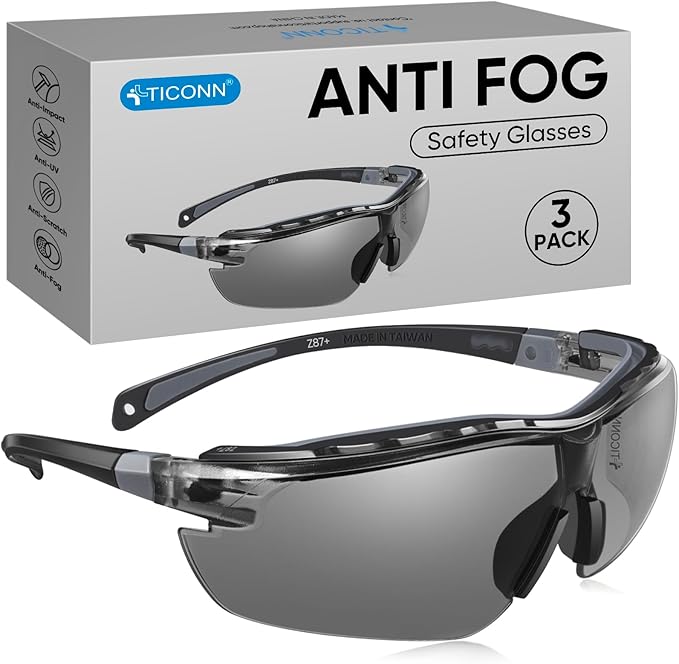 TICONN Anti-Fog Safety Glasses for Men and Women, ANSI Z87.1 Scratch Proof Eye by TICONN