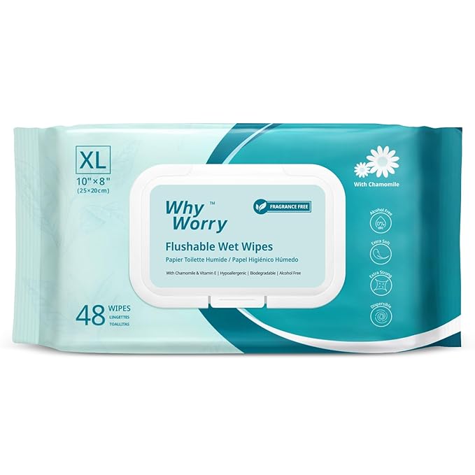 WhyWorry Flushable Wipes for Adults, Extra Large 8"x10" Butt Wipes for Personal by WHYWORRY