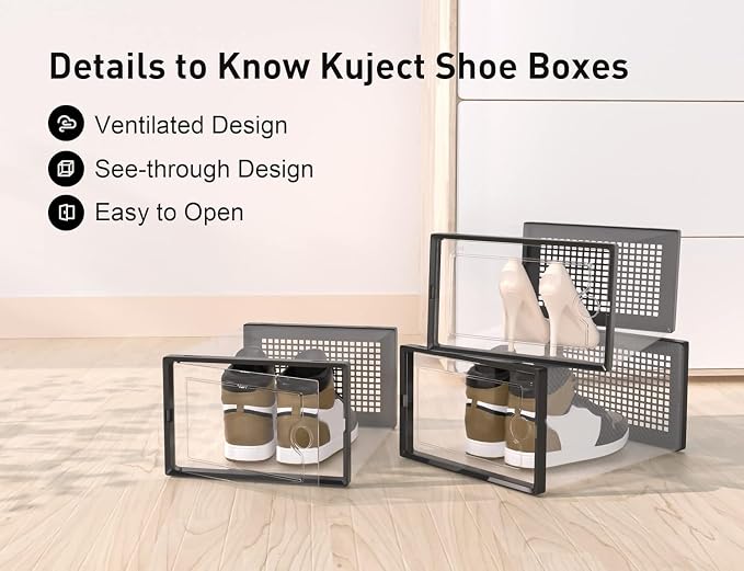 Kuject XX-Large Shoe Storage Boxes Organizers Clear Plastic Stackable 12 Pack - Image 6