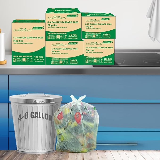 4-6 Gallon Flap Tie Compostable Trash Bags, Kitchen Compost Bags, Sturdy - Image 6