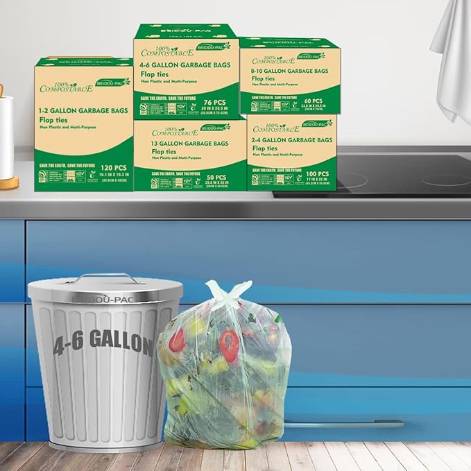 4-6 Gallon Flap Tie Compostable Trash Bags, Compost Bags Kitchen Trash Bags - Image 6