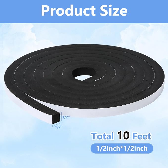 Weather Stripping Door Seal Strip- 1/2 Inch X 1/2 Inch X 10Feet, Strong Adhesive - Image 2