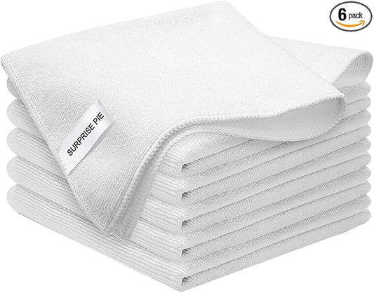 White Microfiber Cleaning Cloth 6Pack Cleaning Rags Absorbant Lint Free Cloth by SURPRISEPIE