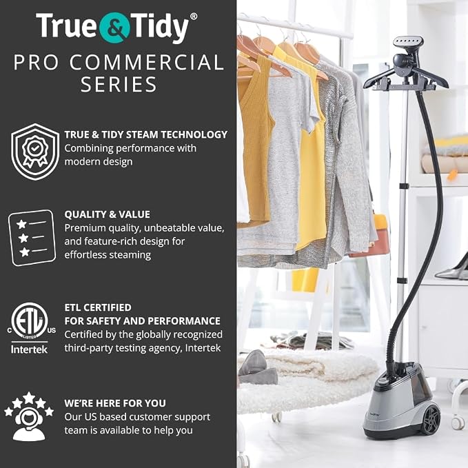 True & Tidy Heavy Duty Commercial Full Size Standing Garment Steamer - Image 2