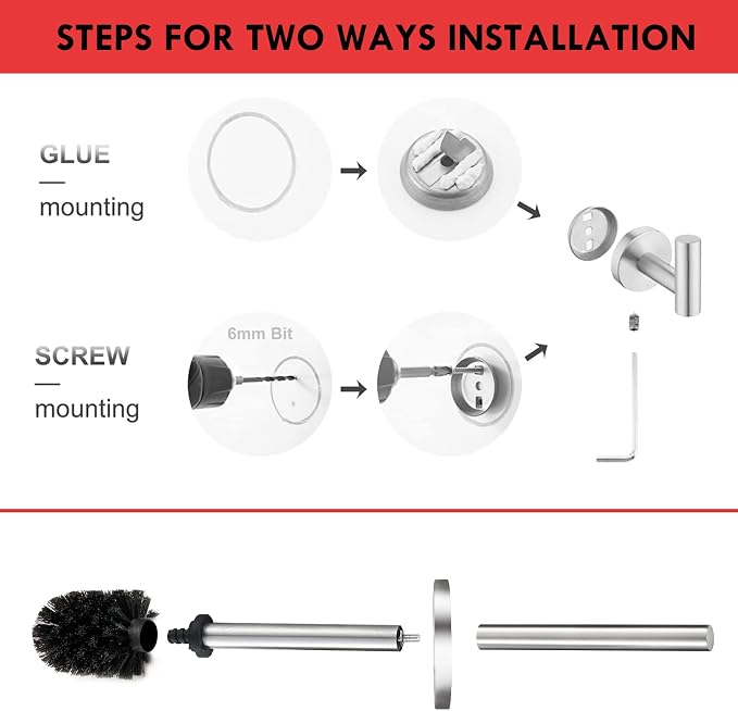 Toilet Brush with Holder Bathroom Wall Mounted Toilet Bowl Brush Holder Toilet - Image 5