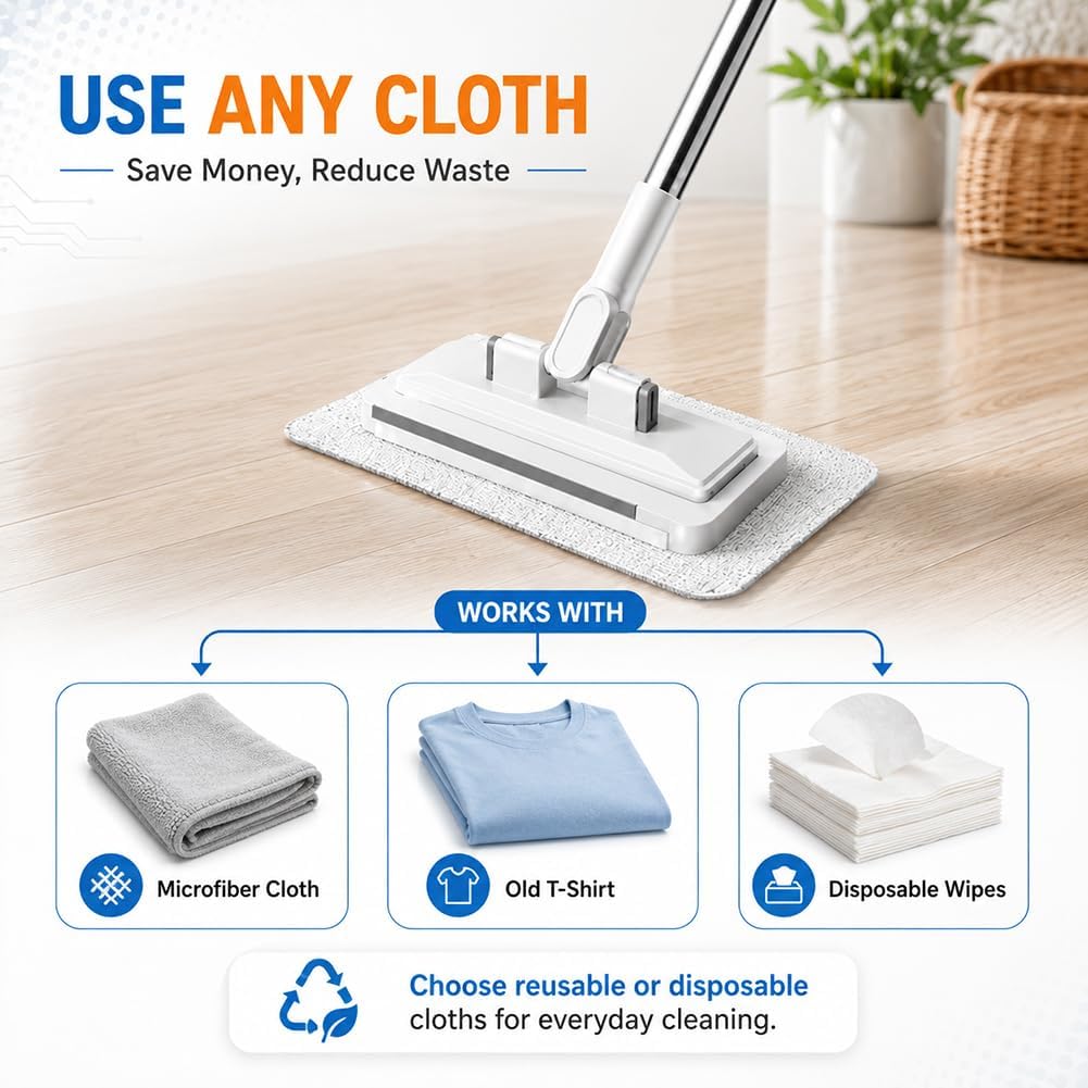 Hands-Free Multi-Purpose Flat Mop - 2026 Upgraded Cloth Changing Mini Mop, No Blind Spots 360 Rotating Wet Dry for Whole House Cleaning for Floor Wall Bathroom (110 cm / 43.3 in)