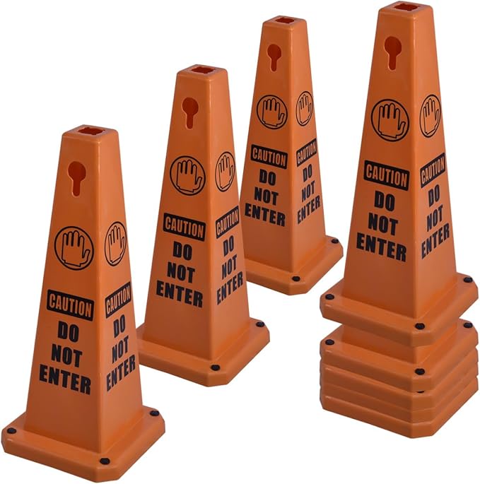 8-Pack 26.5" Caution Cones, 4-Sided Visible Safety Signs by OranclUS