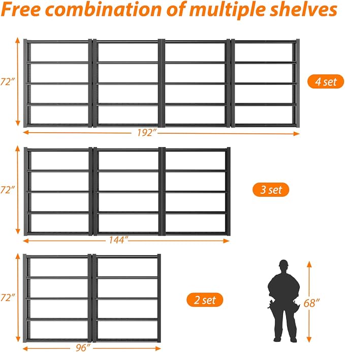 48" W Garage Shelving Heavy Duty, 2800LBS Storage Shelves, 5-Tier Adjustable - Image 3