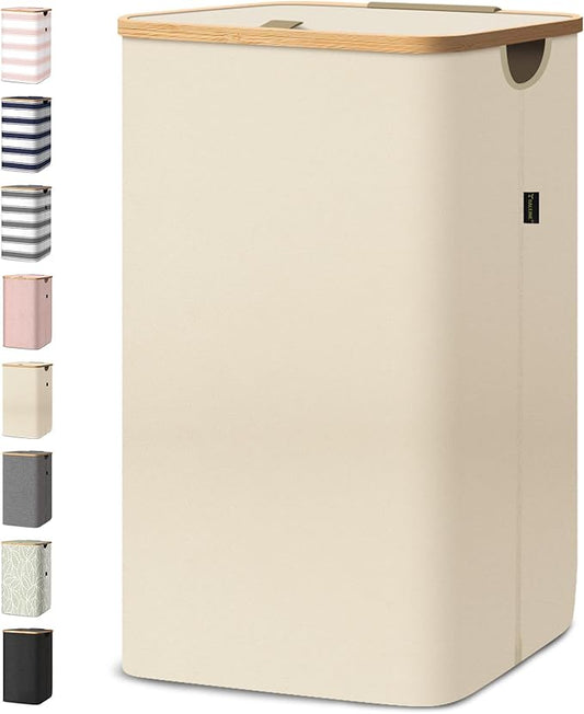 BALEINE Laundry Hamper with Lid, Tall Laundry Baskets with Bamboo Pull Handles by BALEINE