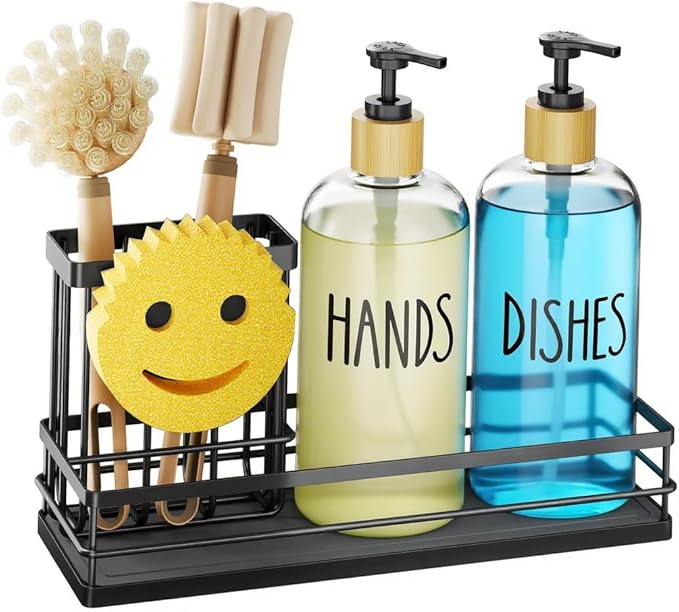 Moforoco Kitchen Dish Soap Dispenser Set, 16OZ Glass Bottle, Hand and Dish Soap by MOFOROCO