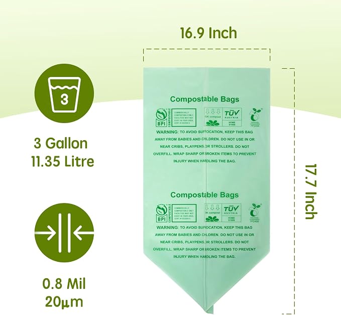 Compostable Trash Bags, Small Compost Bags 3 Gallon, Extra Thick 0.8 Mils - Image 6