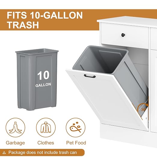 Double Tilt Out Trash Can Cabinet, 2 x 10 Gallon Wooden Trash Bin Cabinet - Image 3