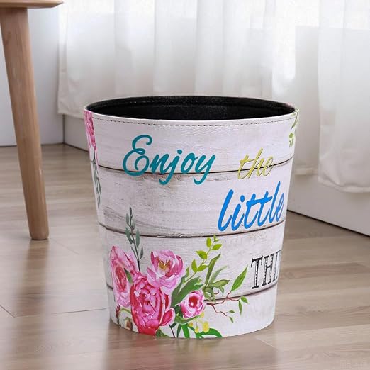 PU Leather Small Trash Can Wastebasket, Round Garbage Container Basket - Image 2