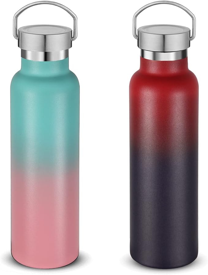 Neihepal 20 oz Insulated Water Bottles Bulk 2 Pack, Stainless Steel Double Wall by Neihepal