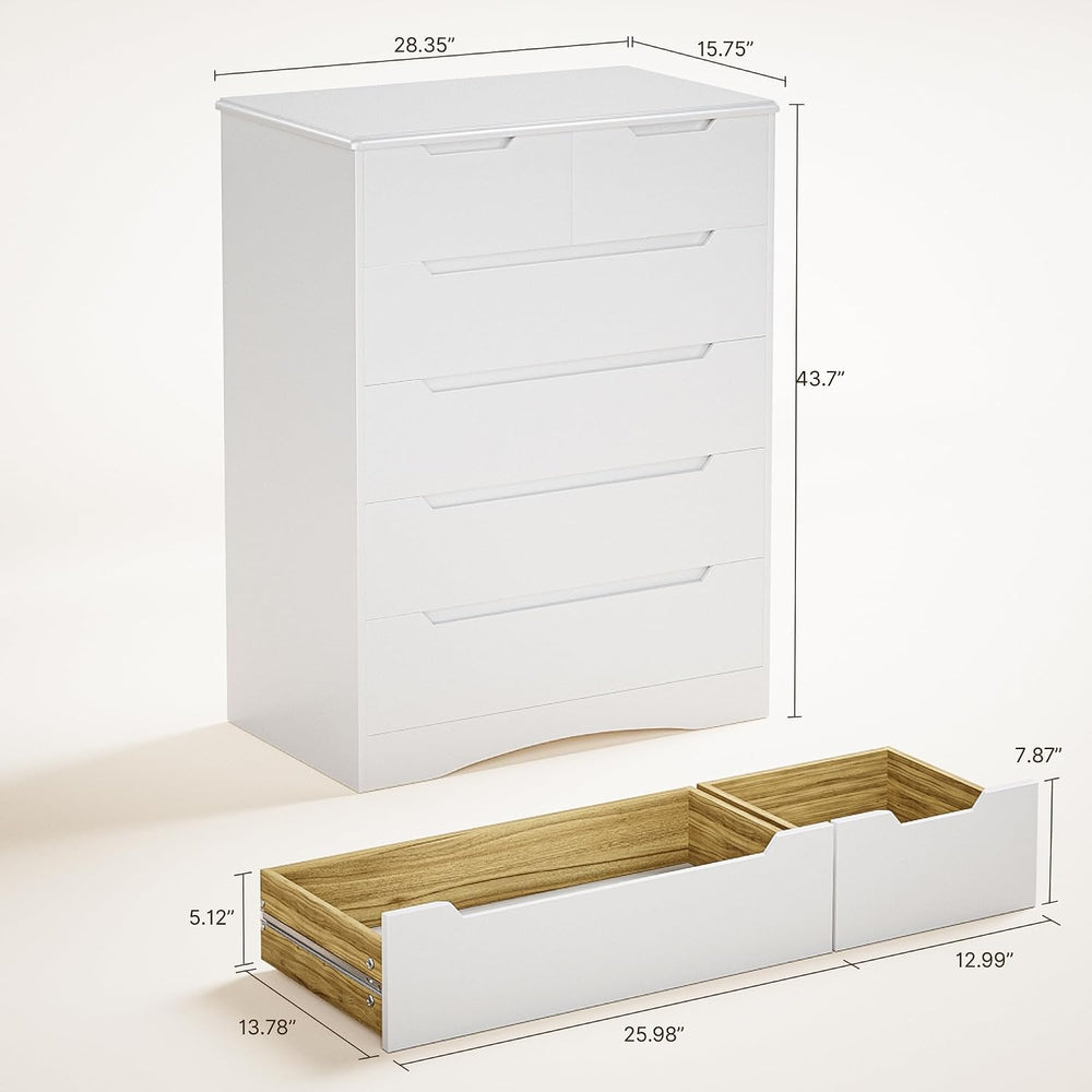 Gizoon Tall 6 Drawer Dresser, White Bedroom Chest of Drawers Cabinet