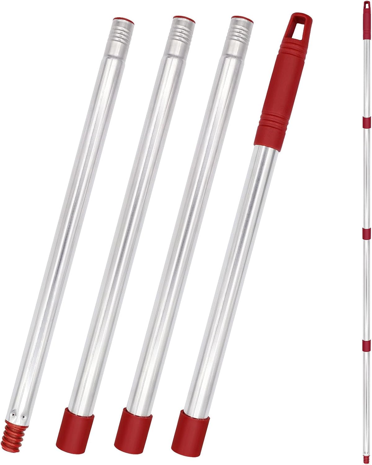 4-Section Spin Mop Handle Replacement, 30 to 58 inch Stainless Steel Handle Easy Install, Resistant to Deformation, American Threaded Joint, Compatible with O-Ceda Spin Mop Easy Wring Spin Mop Head
