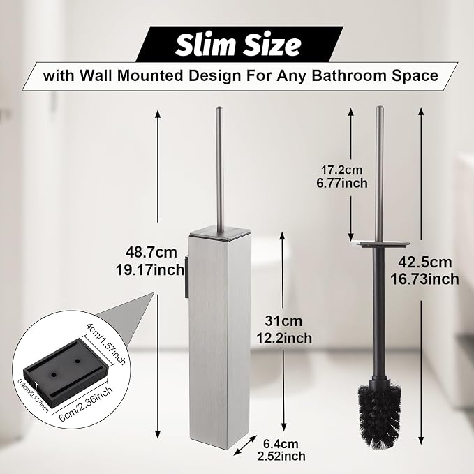 BGL Toilet Brush and Holder Set Brushed Nickel Wall Mounted - Image 2