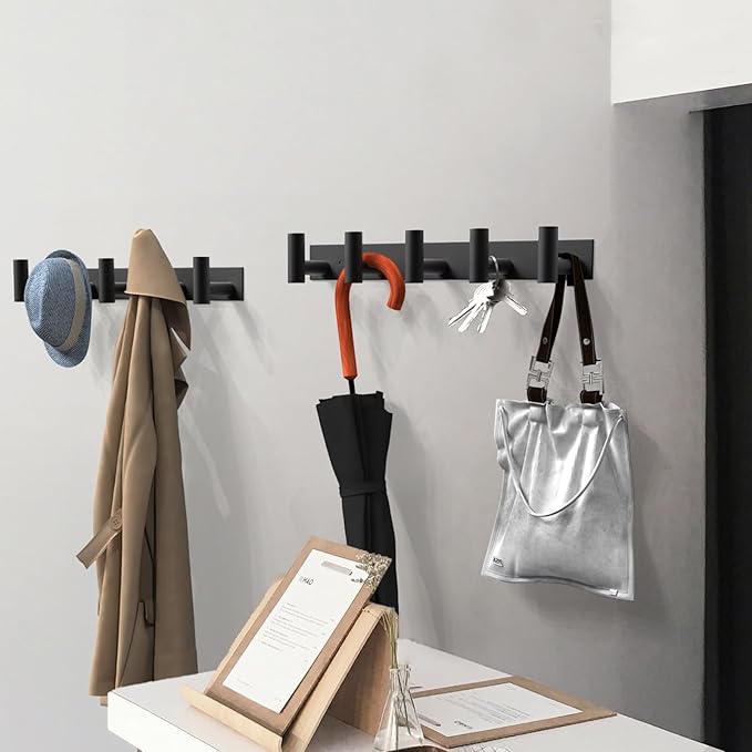 VAEHOLD Black Hat and Coat Wall Mount Rack 5 Hooks - Image 5