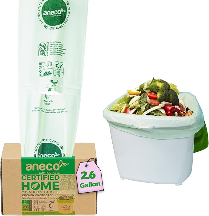ANECO 100% Compostable Waste Bags 2.6 Gallon Extra Strong Kitchen Small Compost by ANECOCOMPOSTABLE