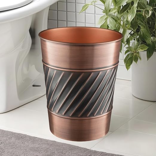 Monarch Abode Metal Wastebasket Trash Can, Handcrafted, Wave Embossed, Bathroom - Image 5