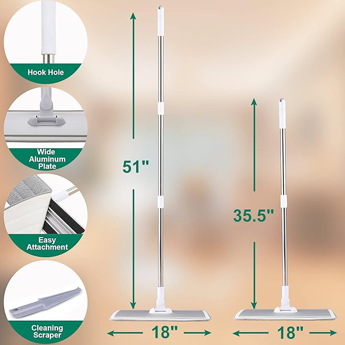 18" Professional Microfiber Mop Floor Cleaning System, Flat Mops - Image 5