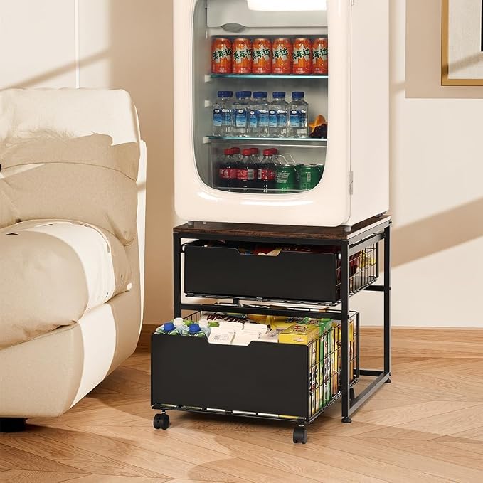 Mini Fridge Stand with Storage Drawer, 21.7”x21.7” Heavy Duty Mini Fridge Table by OUDUCK