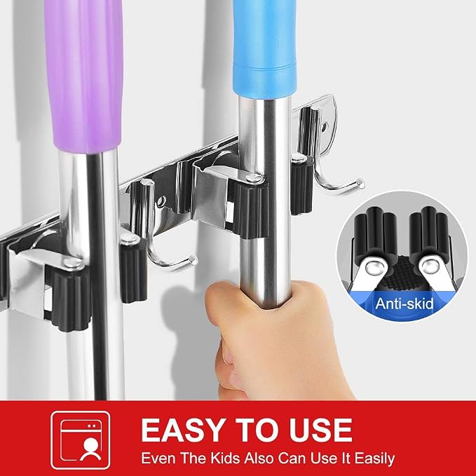 IMILLET 2 Pack Broom and Mop Holder Wall Mounted, Stainless Steel Broom Holder - Image 5
