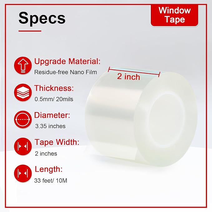 Window Sealing Tape 2 Inch x 33 FT Transparent Window Insulation Residue-Free - Image 2